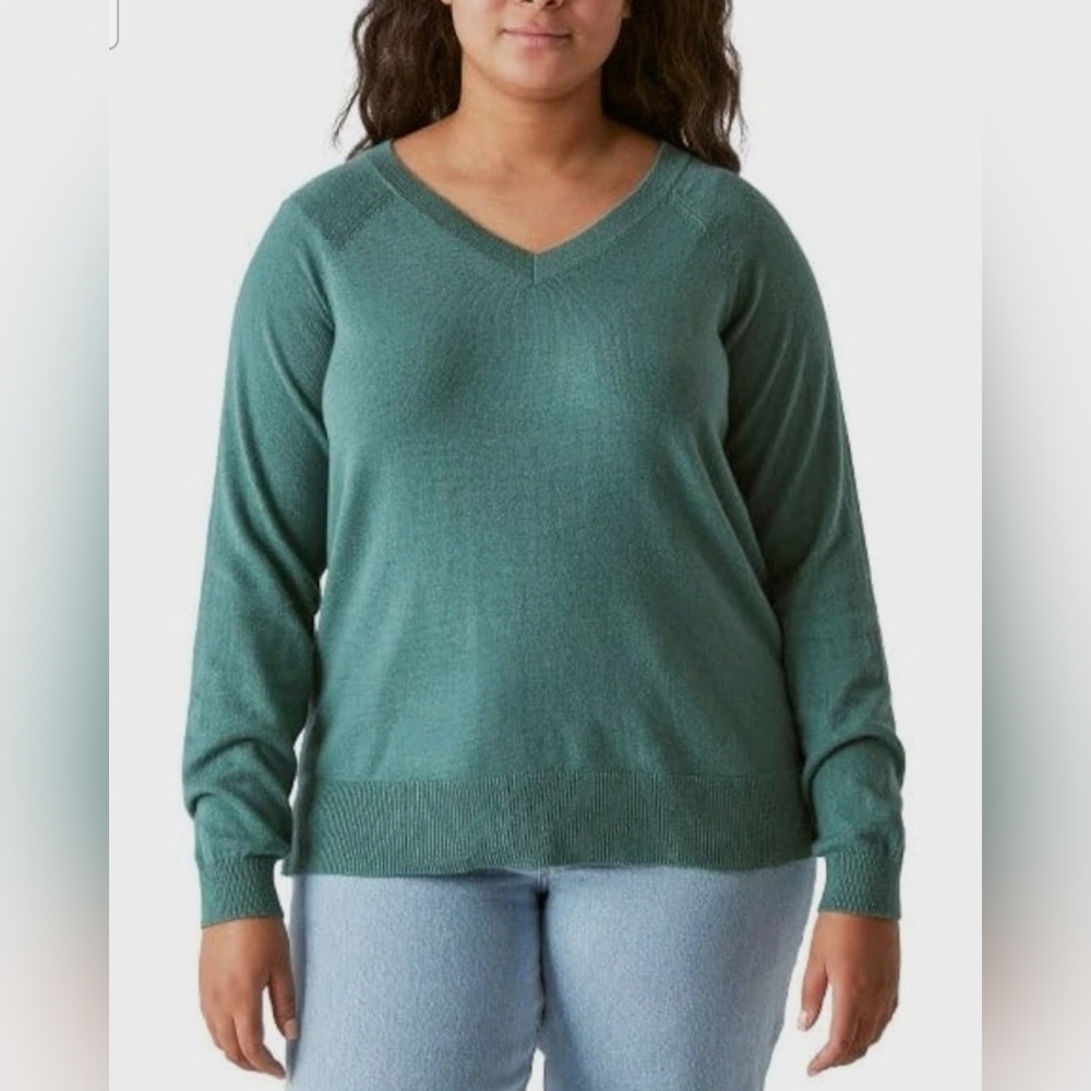 Lucky Brand V-Neck Sweater Sea Pine Sage Green Gorpcore Utilitarian Knit XXL